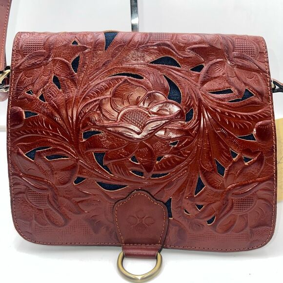 Patricia Nash Handbags - Patricia Nash Western Cutout Tooled Leather and Denim Convertible Crossbody